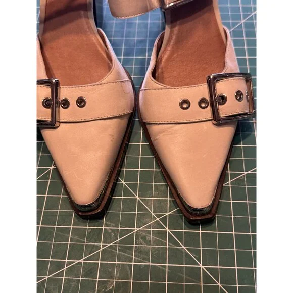 Jeffrey Campbell Free People Beige Buckled Heels Hendrix Silver Accents Size 10 - Picture 4 of 9